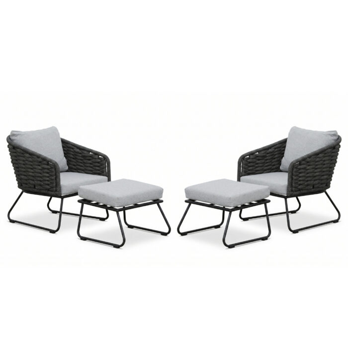 BUITEN living Flora lounge balkonset 2 personen | touw + aluminium | Stone Grey | 4-delig - Grijs