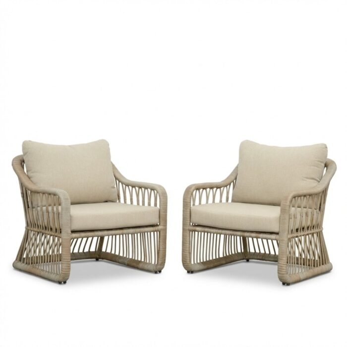 BUITEN living Bruno loungestoel tuin set van 2 | wicker | Mexican Sand - Taupe - Naturel - Bruin, Beige