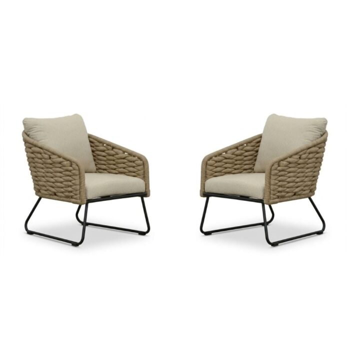 BUITEN living Flora loungestoel tuin set van 2 | touw + aluminium | Sahara Dust - Taupe - Naturel - Bruin, Beige